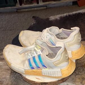 Adidas Women’s Sneakers - White and Gold with Blue Accents